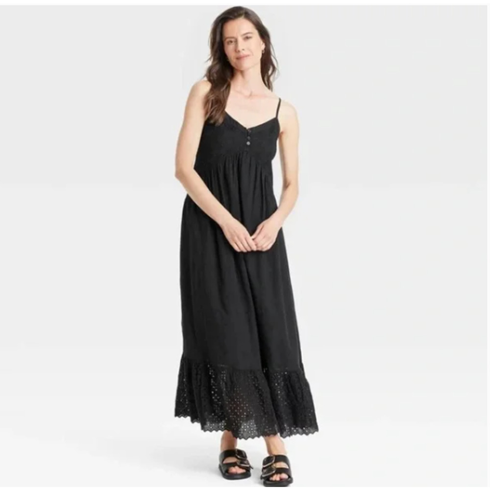 Eyelet Maxi Sundress Black XL NWT Universal Thread